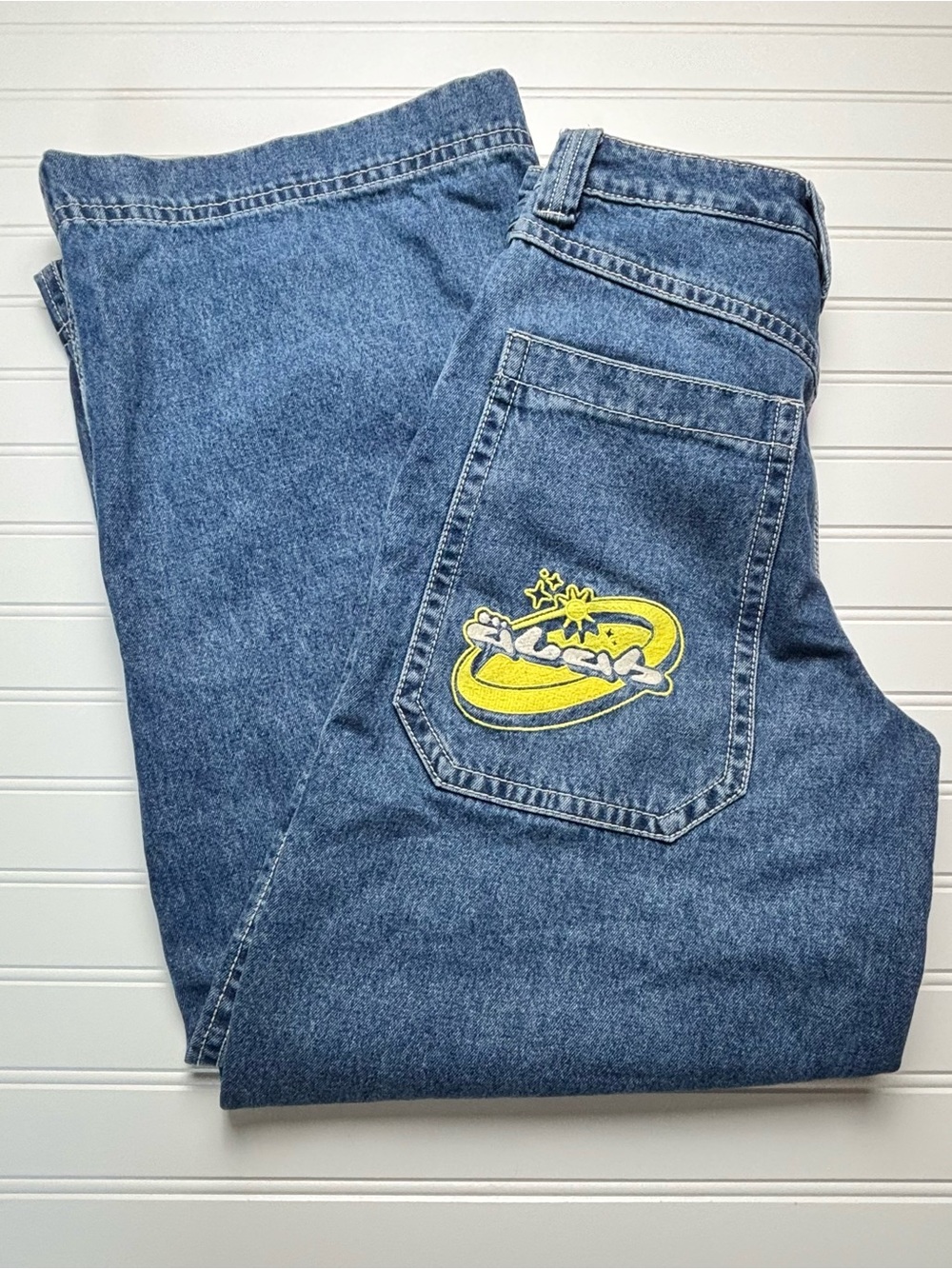 JNCO 26 Analog Baggy Wide Leg Y2K Skater Jeans Men’s 34X32 Blue Denim Size Tag 4